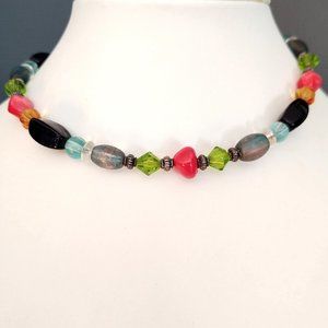 Glass and ceramic memory wire choker necklace